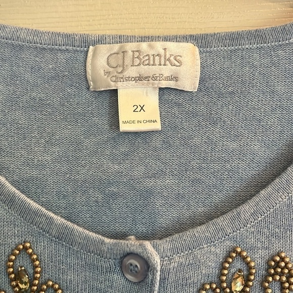 Christopher& Banks-2X-blue-button up, 3/4 sleeve, embellished, cardigan sweater. - Picture 8 of 12
